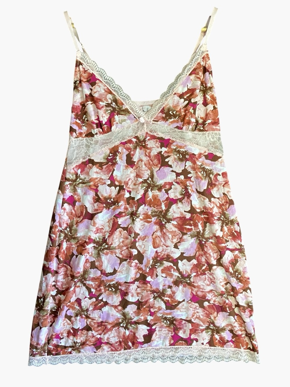 Nicole Miller | Floral Lace Trim Mini Slip Dress  Chemise | Size M